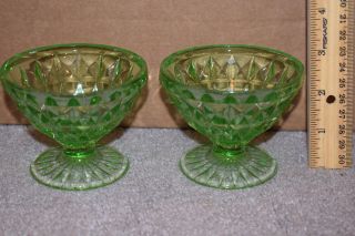 Vintage Set Of 2 Jeanette Windsor Diamond Green Depression Glass Sherbet Cups