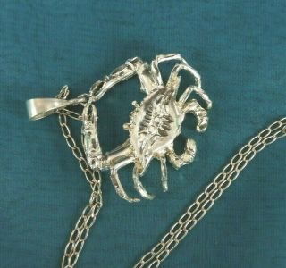Vintage Crab Zodiac Solid 925 Sterling Silver Pendant Necklace Huge Cancer 18 "