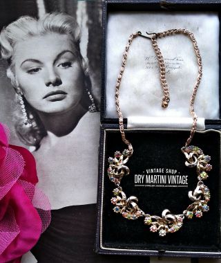 Vintage 50s Coro Jewelcraft Aurora Borealis Rhinestone Necklace Bridal Xmas Gift