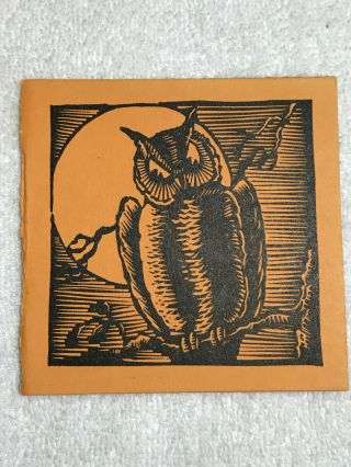 1920s Dennison Bridge Tally Card Owl On Branch 3.  75 " Vintage Halloween