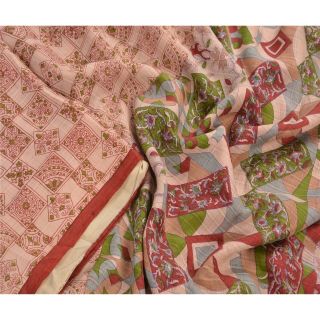 Tcw Vintage Printed Ethnic Saree 100 Pure Silk Fabric Craft Peach Sari