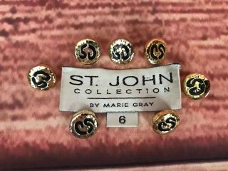 St John Replacement Shank Buttons Label Qty 7 Gold Black Monogram Vintage