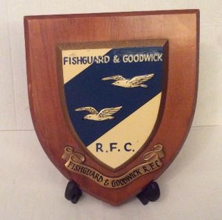 Vintage Hand Painted Fishguard & Goodwick Rugby F.  C Wall Plaque Shield