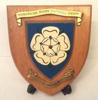 Vintage Hand Painted Yorkshire Schools Rugby Football Union Wall Plaque Shield