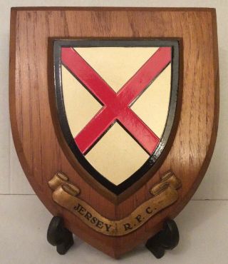 Vintage Hand Painted Jersey Rugby Football Club Wall Plaque Shield