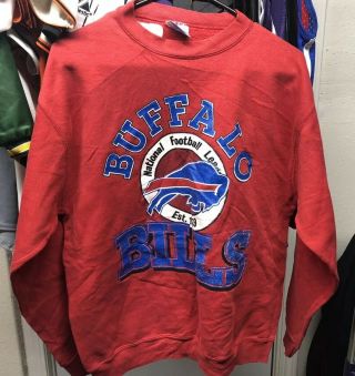 Vintage Buffalo Bills Sweatshirt,  Nfl Trench Crewneck,  Red,  Sz Large,  80s