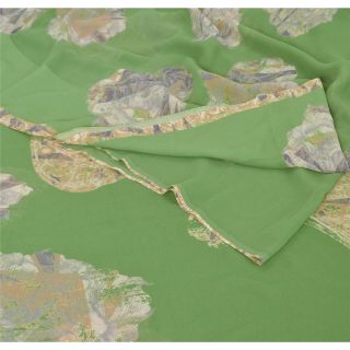 Sanskriti Vintage Green Saree Printed Georgette Dress Making Sari Craft Fabric