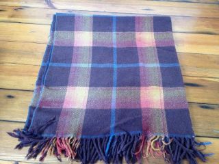 Vintage 100 Wool Brown Scottish Tartan Plaid Stadium Throw Fringe Blanket