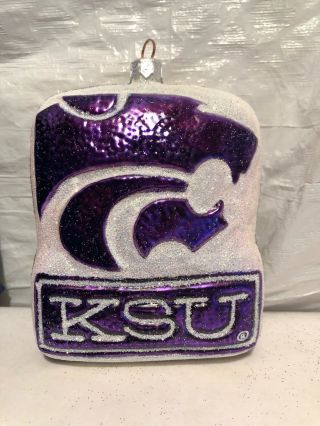 Kansas State Power Cat Christmas Ornament Glasscots By Slavic Blown Glass