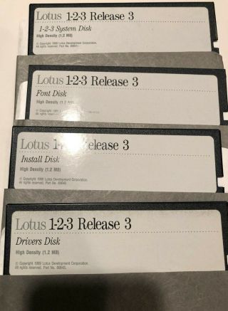 Lotus 1 - 2 - 3 Release 3 Installation 5.  25 Floppy Disk Set Of 4 Lotus 123 Vintage