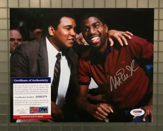 Magic Johnson Signed 8x10 Photo Autographed W/ Muhammad Ali Psa/dna Lakers
