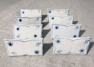 8 Vintage Blue & White Porcelain Place Cards Signs 2 1/2 X 1 1/2”