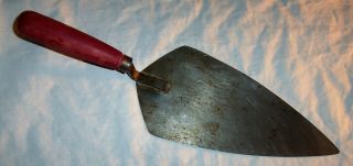 Old Vtg Wood Handle Brick Layer Trowel Masonry Cement Tool Pointed Tip 14.  5 "