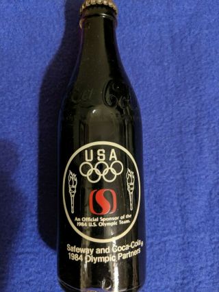 Vintage 1984 U.  S.  Olympic Team Full Coke Bottle Official Safeway Sponsored.