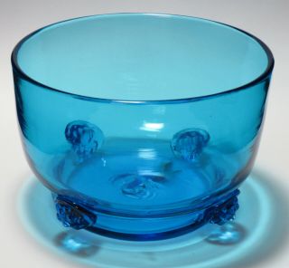 Vintage Blenko Art Glass Rare Bowl Set Of 2 With Applied Rosettes - Turquoise
