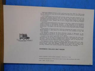 Postcard Hagenbeck Wallace Seat Wagon Circus 1972 5 x 9 2