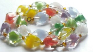 Czech Vintage Art Deco Multi Coloured Glass Bead Necklace Signed