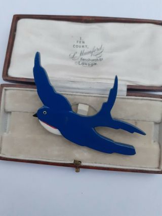 A Lovely Vintage Hand Painted Wooden Art Deco Swallow Brooch Vintage Jewellery