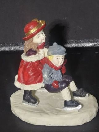 1993 Vintage Mervyn’s Christmas Village Square Figurine Boy And Girl Skating 3