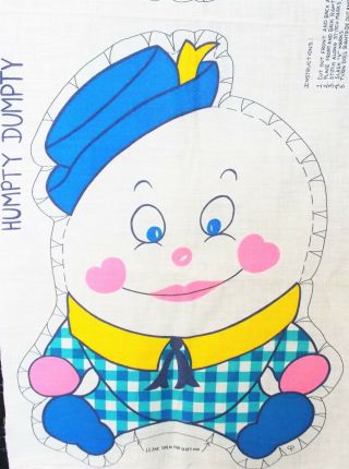 Vtg Humpty Dumpty Fabric Panel Cut N Sew You Make Pillow Doll 19 " Blue