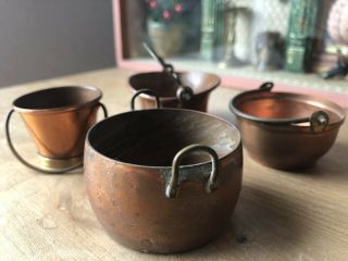 Vintage Dolls House Large Copper Pans X 4 Made In Holland & England