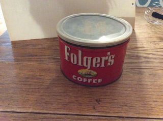 Vintage Tin Folgers Coffee 1 Lb.  1952