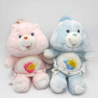 Vintage Care Bears Baby Hugs & Tugs Pink Blue 1983 Plush Kenner Stuffed Animals