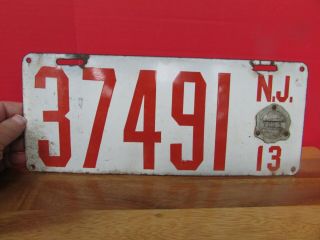 1913 Jersey Porcelain License Plate With Certification Tag - 37491