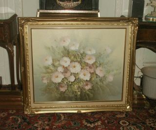 Old Vintage Oil Painting On Canvas Roses Flower Painting Signed E Green Frame