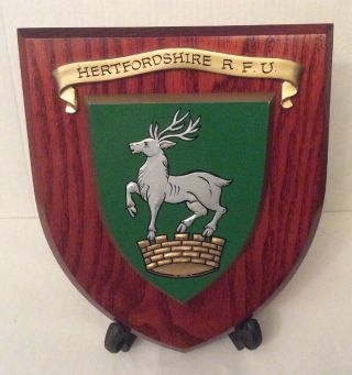 Vintage Hand Painted Hertfordshire Rugby Football Union Wall Plaque Shield