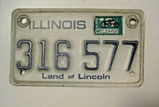 Vintage 1981 Illinois Motorcycle License Plate Land Of Lincoln