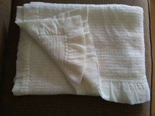 Vtg Thermal Waffle Weave Blanket Acrylic Off White Baby Wpl1675 Usa Cannon Nylon