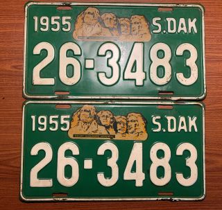 1955 South Dakota License Plate Set Untouched Shape