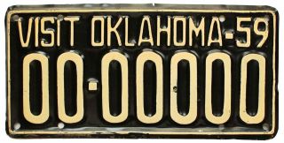 Oklahoma 1959 Sample License Plate,  00 - 00000,  Paint,  Black Beauty