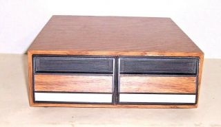 Vintage 2 Drawer 26 Audio Cassette Tape Storage Holder Organizer Faux Wood 3