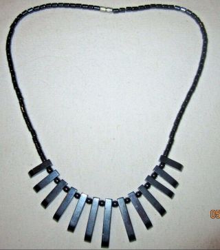 Vintage Luxurious Carved Solid Hematite Stone Estate Necklace 18 "