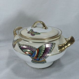 Vintage Nippon Hand Painted Butterfly Sugar Bowl With Lid