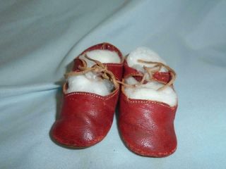 Antique Doll Shoes Red Leather German Or French Bisque Dolls