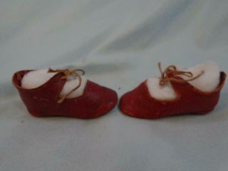 Antique Doll Shoes Red Leather German or French Bisque Dolls 3