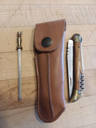 Vintage Laguiole Dubost Folding Pocket Knife W Corkscrew And Sharpening Rifle