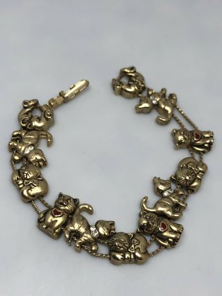 Vintage Avon Red Enamel Rhinestone Gold Tone Kitty Cat Heart Slide 7 " Bracelet