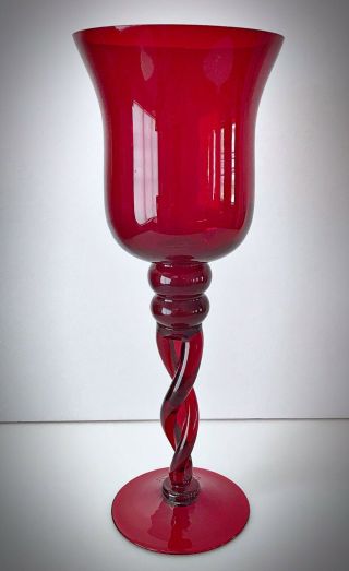 Vintage Rare Twisted Stem Ruby Red Glass Candle Holder