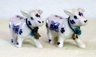 Vintage Set Of Cow Salt And Pepper Shakers Delft White Porcelain Blue Paint Dalc