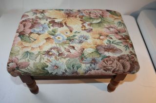Vintage Wooden Upholstered Footstool Ottoman With Storage 15 " X 12 " Euc