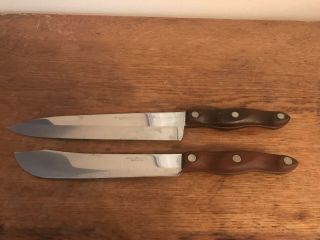 Vintage Cutco Set Of 2 French Chef Knife 25,  Carver 23 Brown Wood Handle Usa