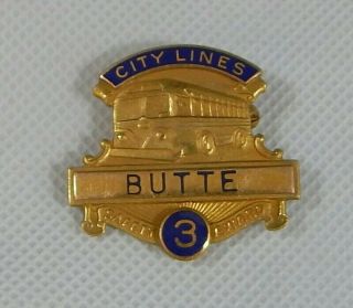 Butte Montana City Lines Bus Driver Safe Driver Award Pin 1/10 - 10k Gf