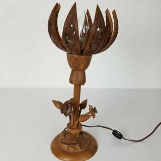 Vintage Wooden Opening Lotus Flower Lamp Retro