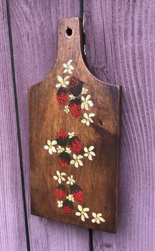 Vintage Solid Wood Cutting Board W/hand Painted Strawberries Primitive 7