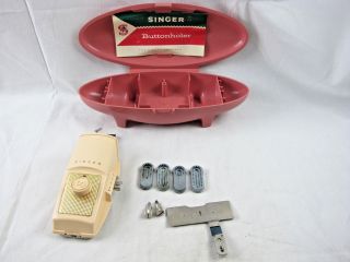 Vintage 1960s Singer Buttonholer Pink Hard Case Sewing Templates Craft