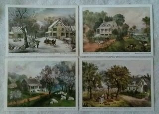 4 Vintage Currier And Ives Lithographs " American Homestead " Four Seasons Series